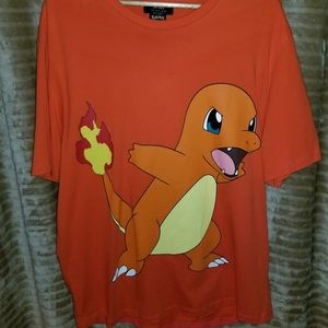 Bershka x Pokemon Charmander Orange Flames T Shirt Size L